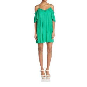 New Kelly Green Mimi Pleat Cold Shoulder Shift Cocktail Dress